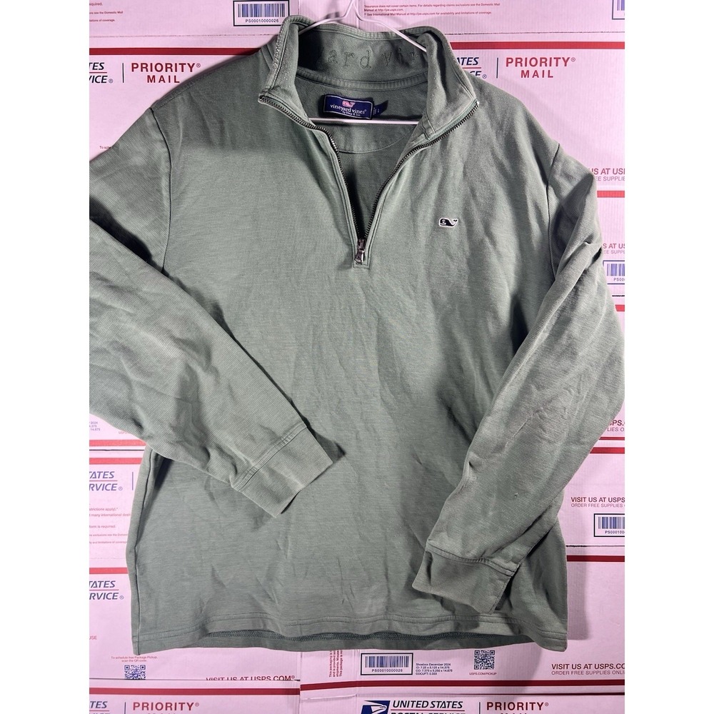 Vineyard Vines 1/4 Zip Pique‎ Pullover Sweatshirt Green Mock Neck Mens Large
